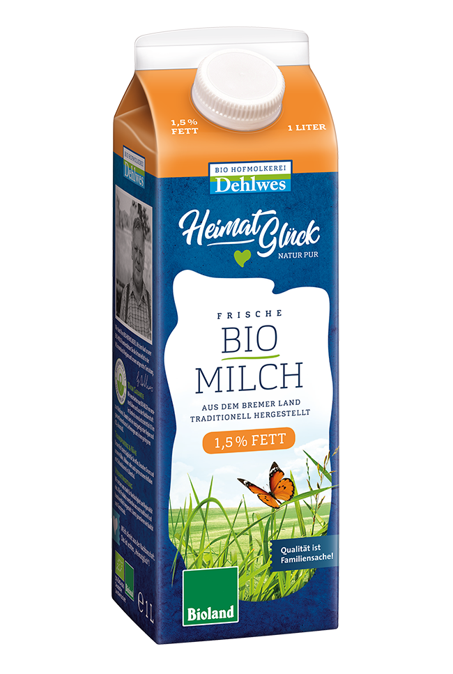 Frische BIO-MILCH 1,5 % Fett | 1 Liter – Bio-Hofmolkerei Dehlwes